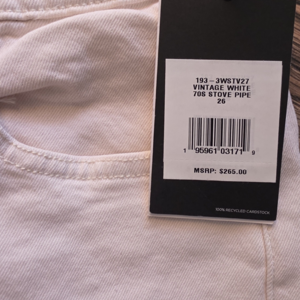 NWT Slim Straight Ankle Jeans Raw Edge Re/Done 70s Stovepipe Buttonfly White 26 - Picture 5 of 7